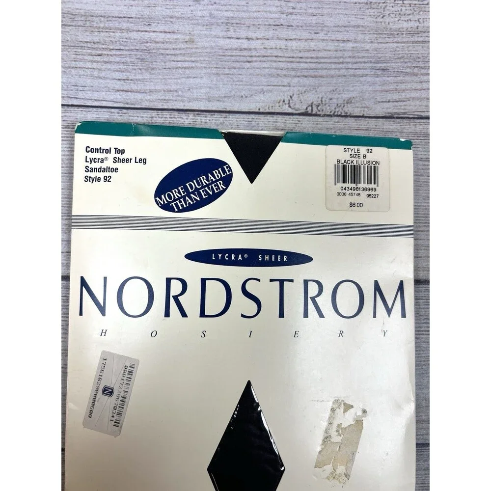 Nordstrom Vintage Sheer To Waist Lycra Hosiery Style 92 Black Illusion Sz B NEW